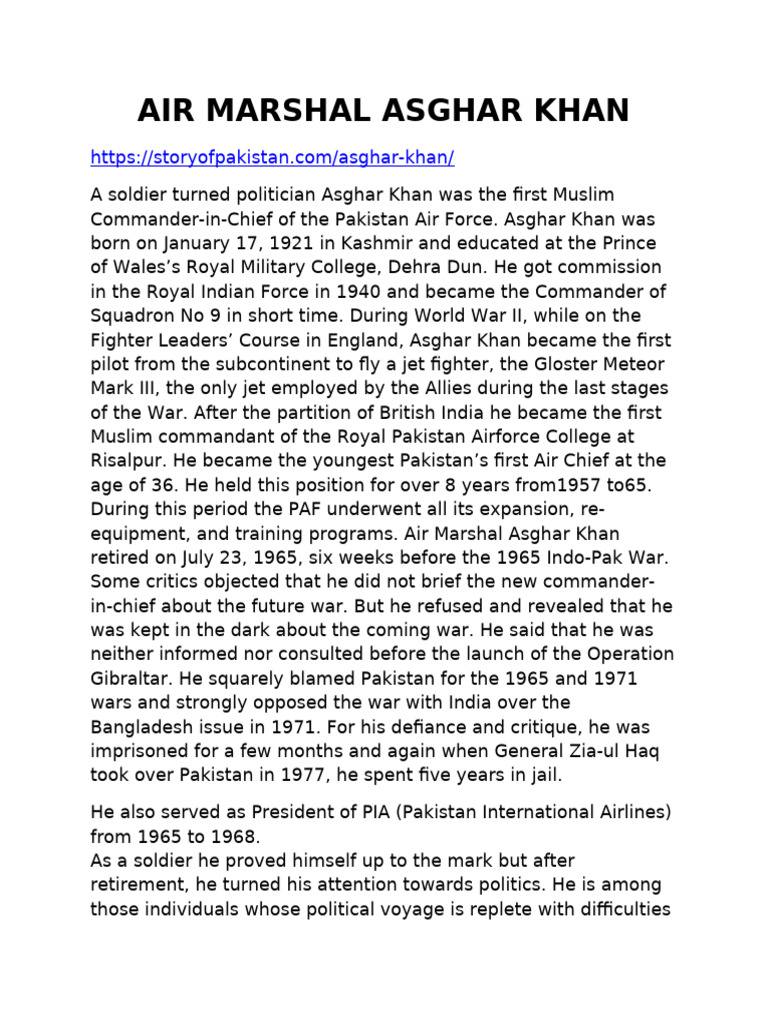 Air Marshal Asghar Khan | PDF