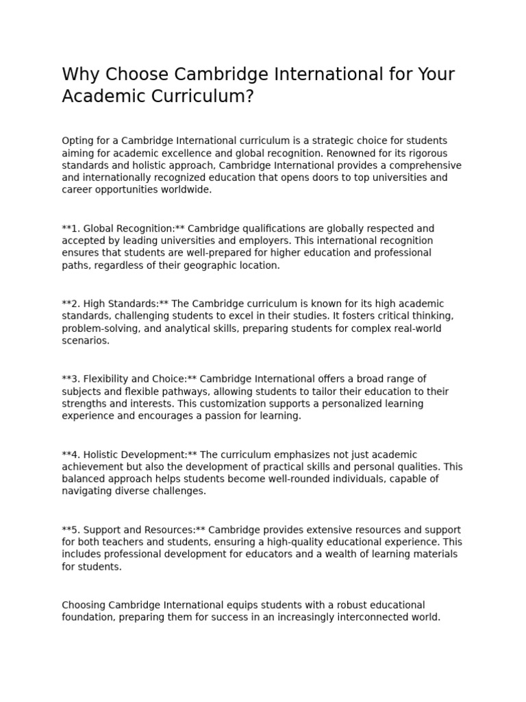 Cambridge Curriculum Vs British Curriculum Pdf