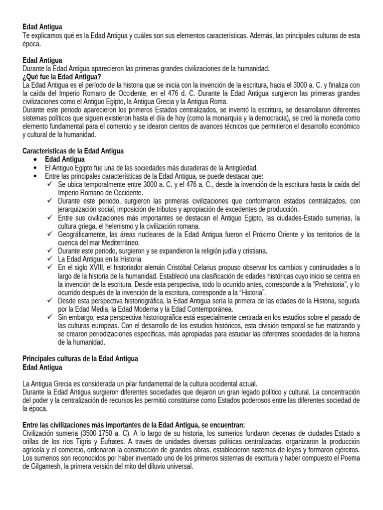 Características de la Edad Antigua | PDF | Historia antigua | Política