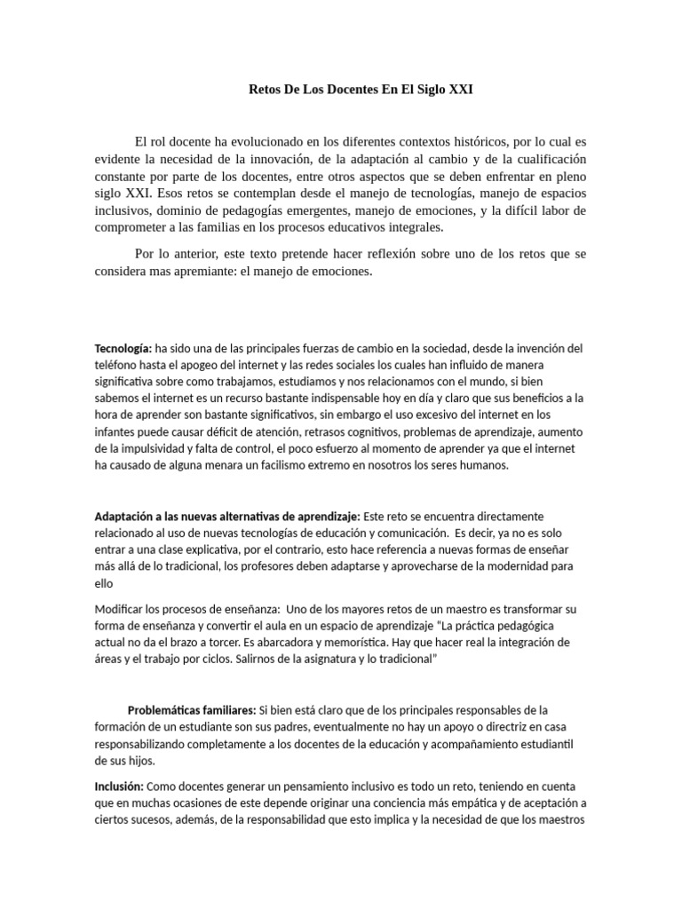 Retos de Los Docentes en El Siglo XXI | PDF | Enseñando | Maestros