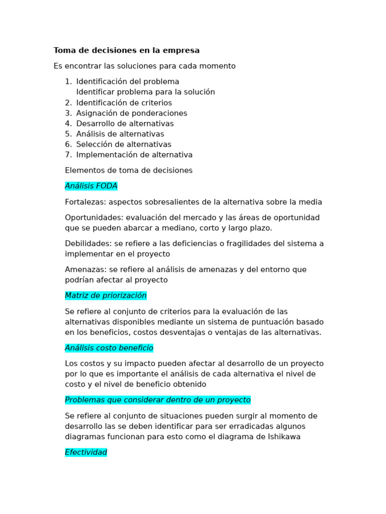 Toma de Decisiones en La Empresa | PDF