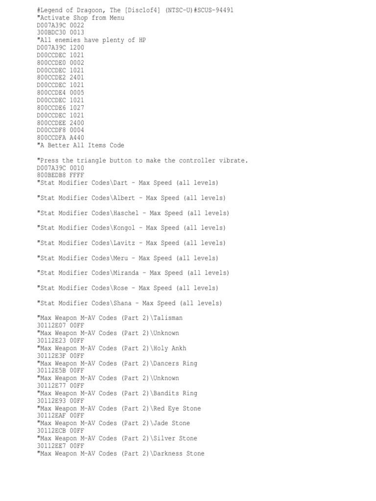 Code The Legend of Dragoon PDF
