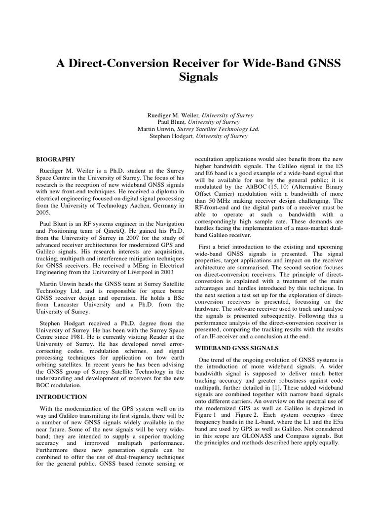 A Direct Conversion RX For Wideband GNSS | PDF