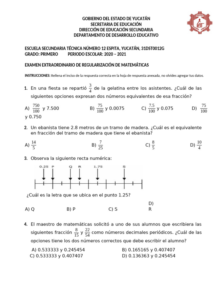 Examen Extraordinario de Matemáticas 2021 | PDF