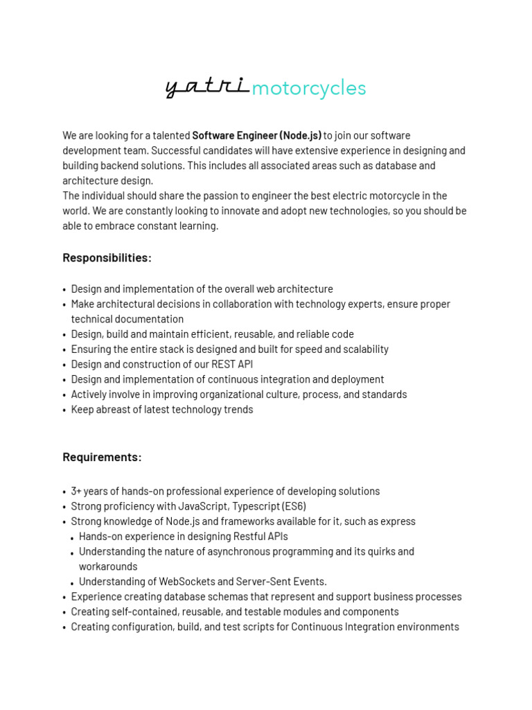 Software Engineer Nodejs | PDF