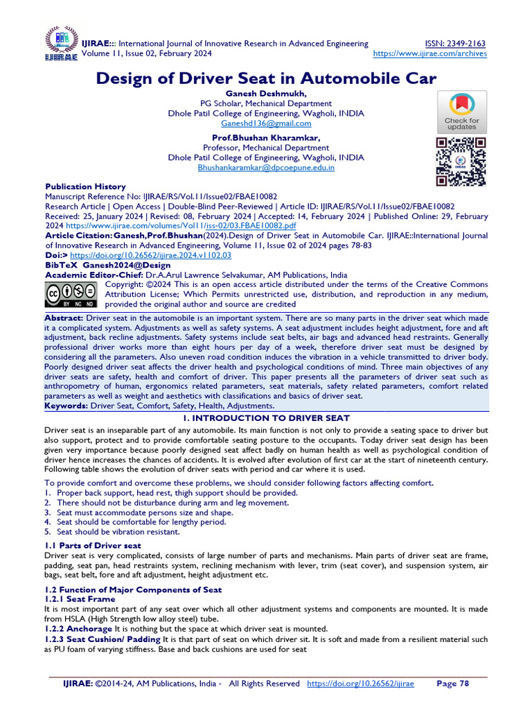 Design of Driver Seat in Automobile Car | PDF