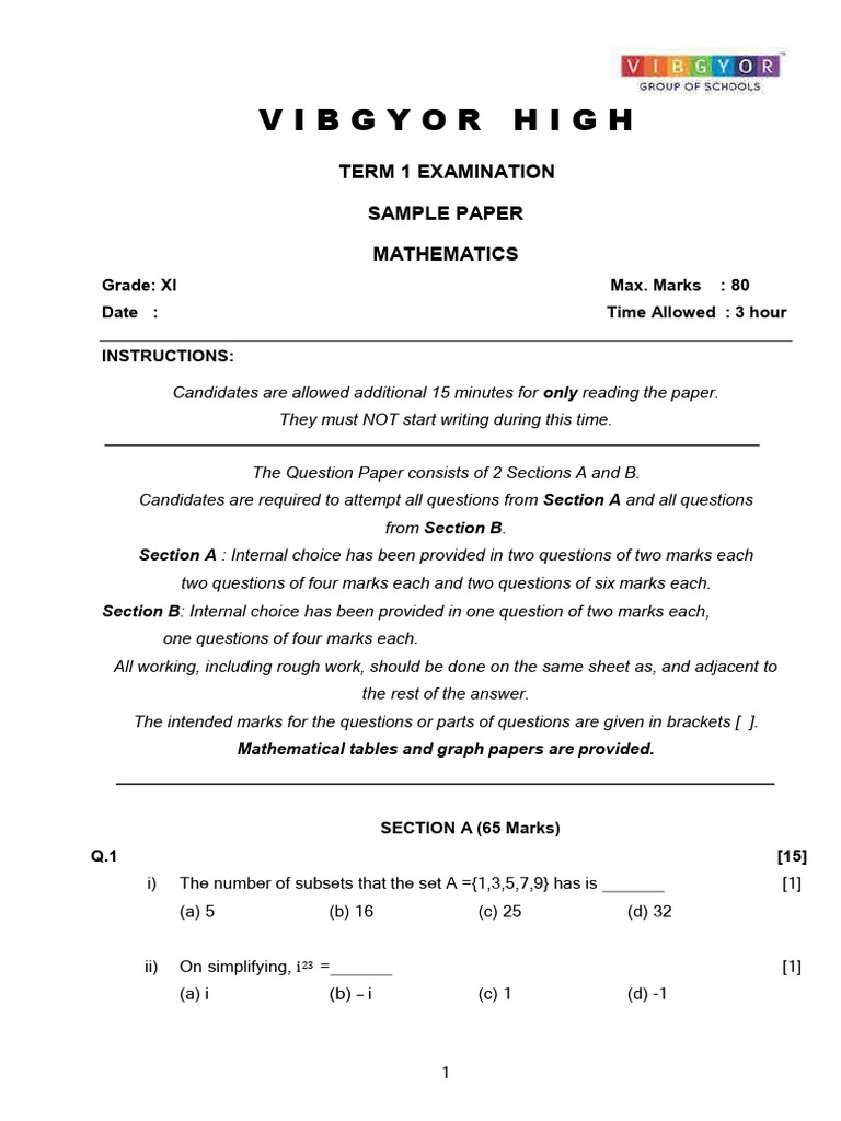 Sample Paper GR 11 Mathematics AY 22-23 | PDF