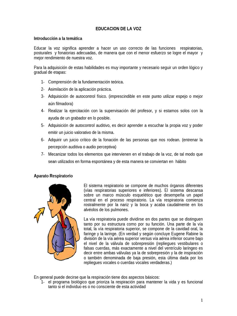 Educación y Anatomía de la Voz | PDF | Respiración | Artes del Lenguaje ...