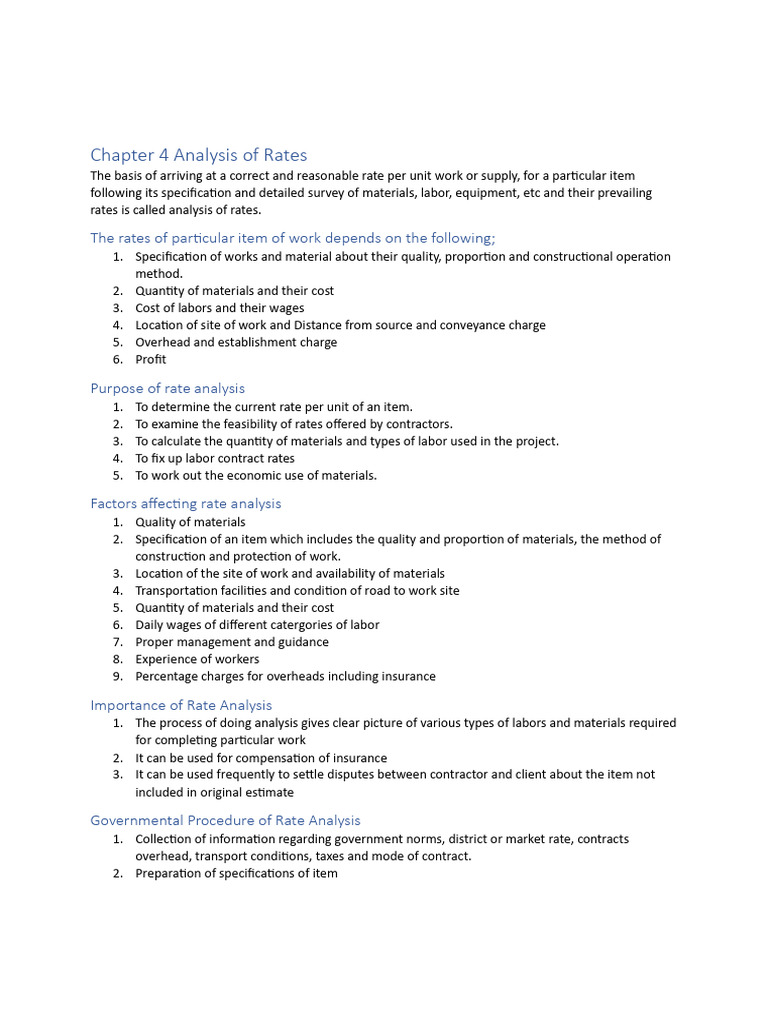 Chapter 4 Analysis of Rates: The Rates of Par Cular Item of Work ...