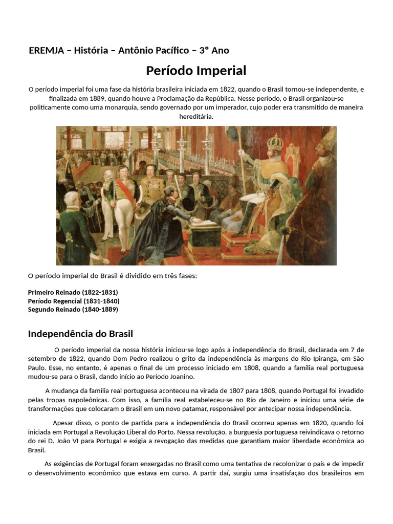 Brasil: Fases do Período Imperial | PDF | Formas de gobierno | Política