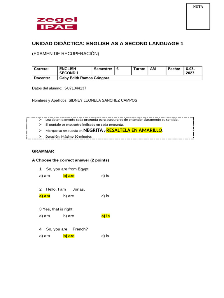 ESL Exam Recovery Unit 1 Guide | PDF | Grammar | Human Communication
