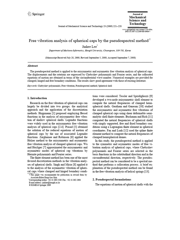 Free Vibration Analysis of Spherical Caps by The Pseudospectral Method ...