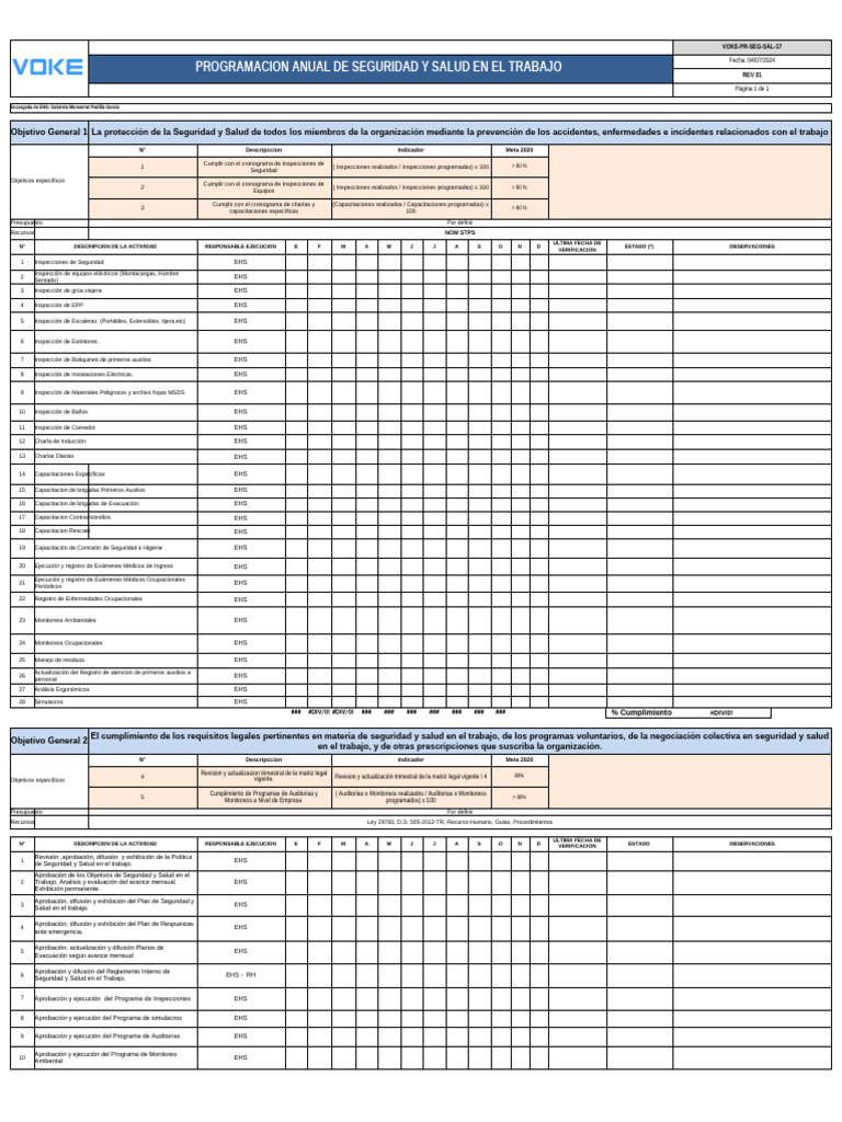 Programa Anual de Seguridad y Salud en El Trabajo | PDF