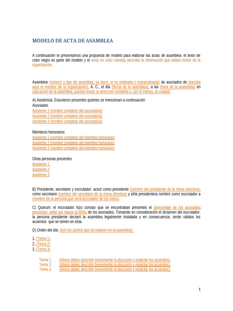 Modelo de Acta de Asamblea A.C. | PDF | Gobierno