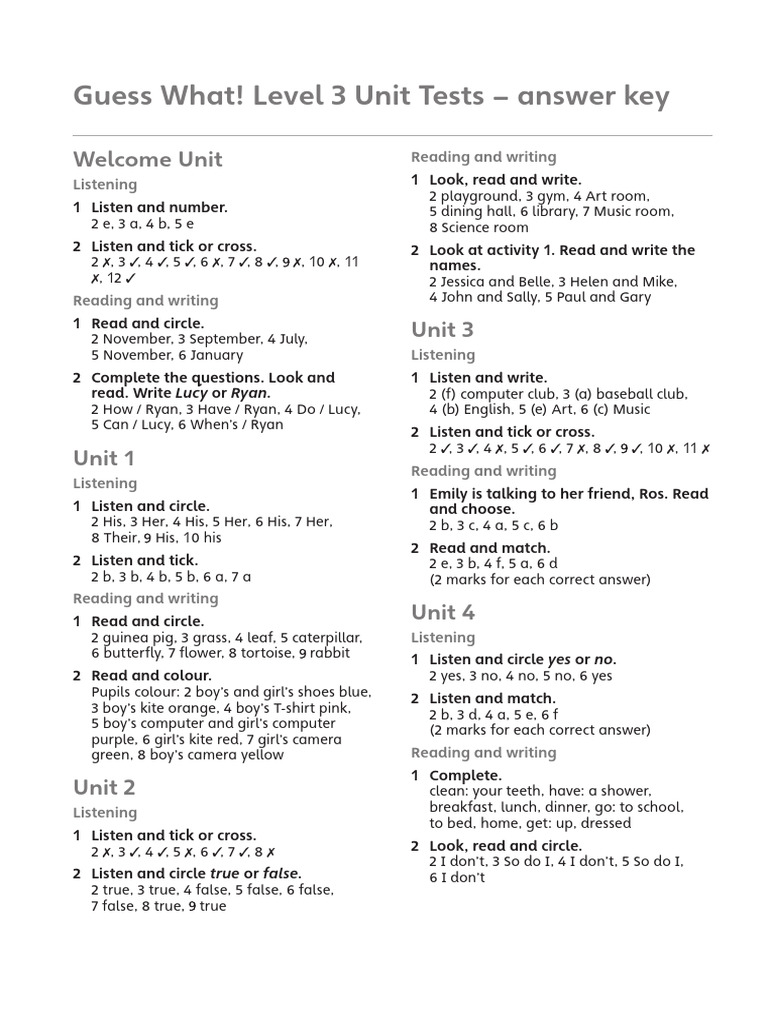 GW l3 Answer Key Unit Tests New | PDF | Language Arts & Discipline
