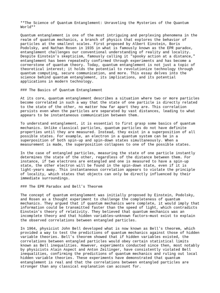 Quantum Entanglement | PDF