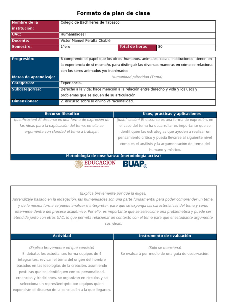 A6 - R4 - Formato Plan de Clase 2 | PDF | Experiencia | Humanidades
