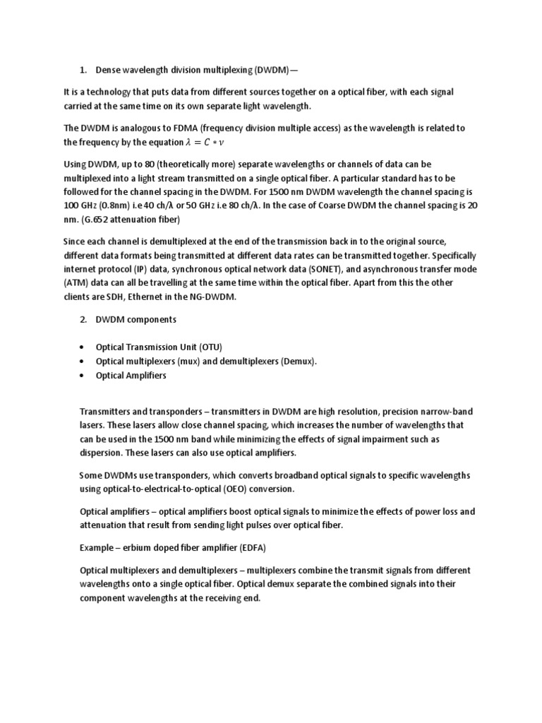 DWDM Technology and Components Explained | PDF | Wavelength Division ...