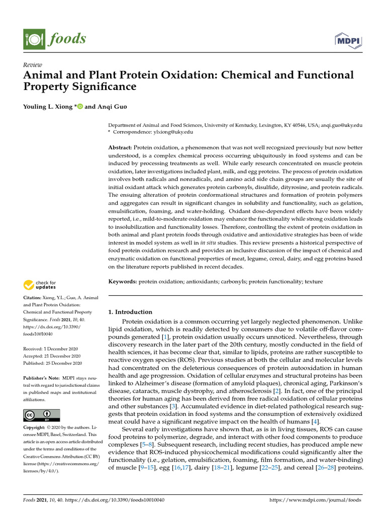 Animal and Plant Protein Oxidation | PDF