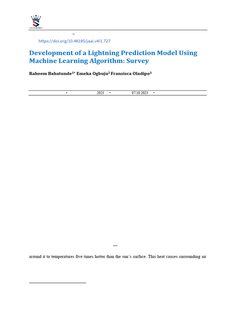 Development of A Lightning Prediction Model Using Machine Learning ...