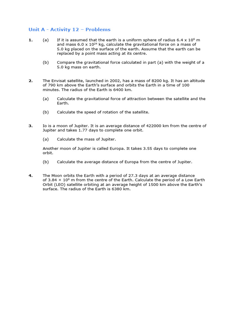 Unit A Activity 12 Problems 2025 PDF