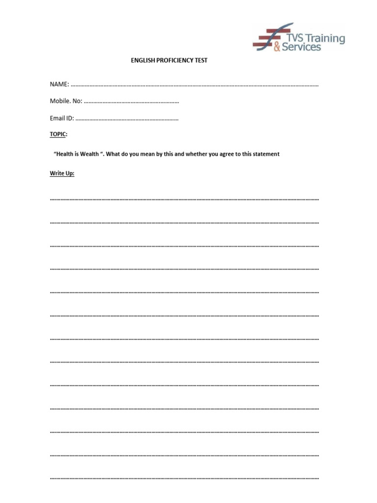 English Proficiency Test Free Pdf