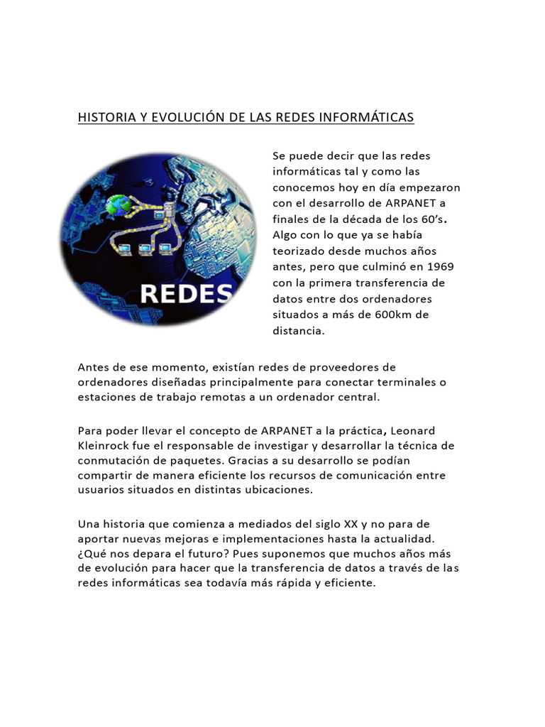 Historia y Tipos de Redes Informáticas | PDF | Red de computadoras ...