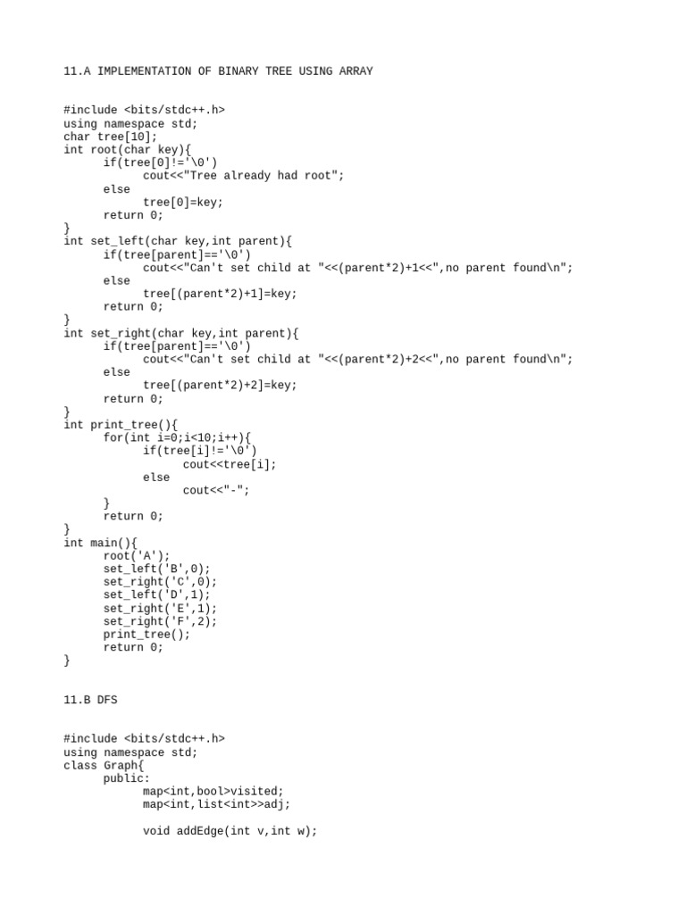 Implement Binary Tree Using Array and DFS | PDF