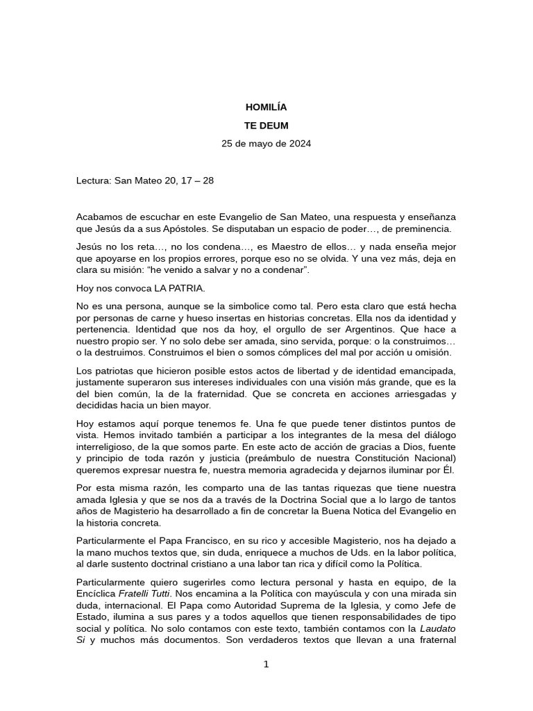 05 - 25 - 2024 - Homilía Te Deum | PDF