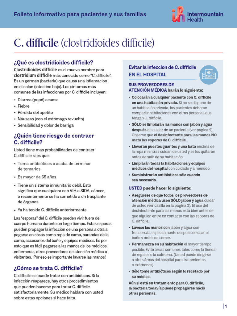 C. Diff (Clostridioides Difficile) Fact Sheet Spanish | PDF | Lavado de ...