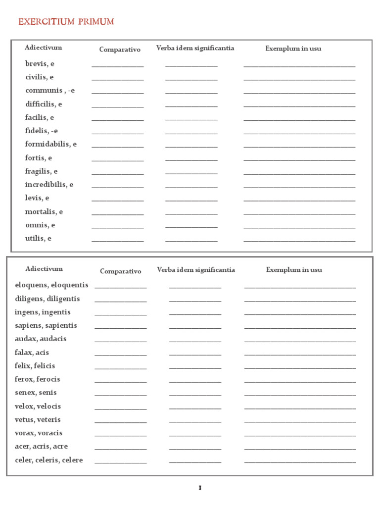 Adjetivos latinos ejercicios pdf