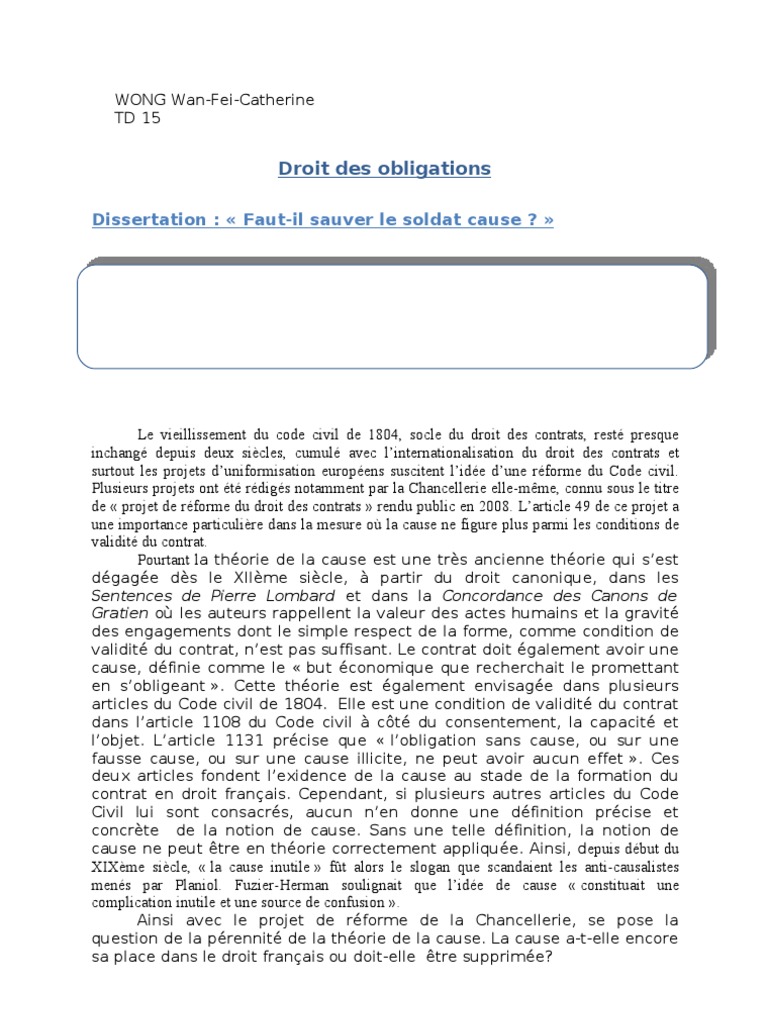Le Consentement En Droit Des Contrats Dissertation Dissertation 2 La Cause | PDF | Union européenne | Justice