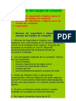 Normas de Seguridad e Higiene para Equipo y Centro de Computo