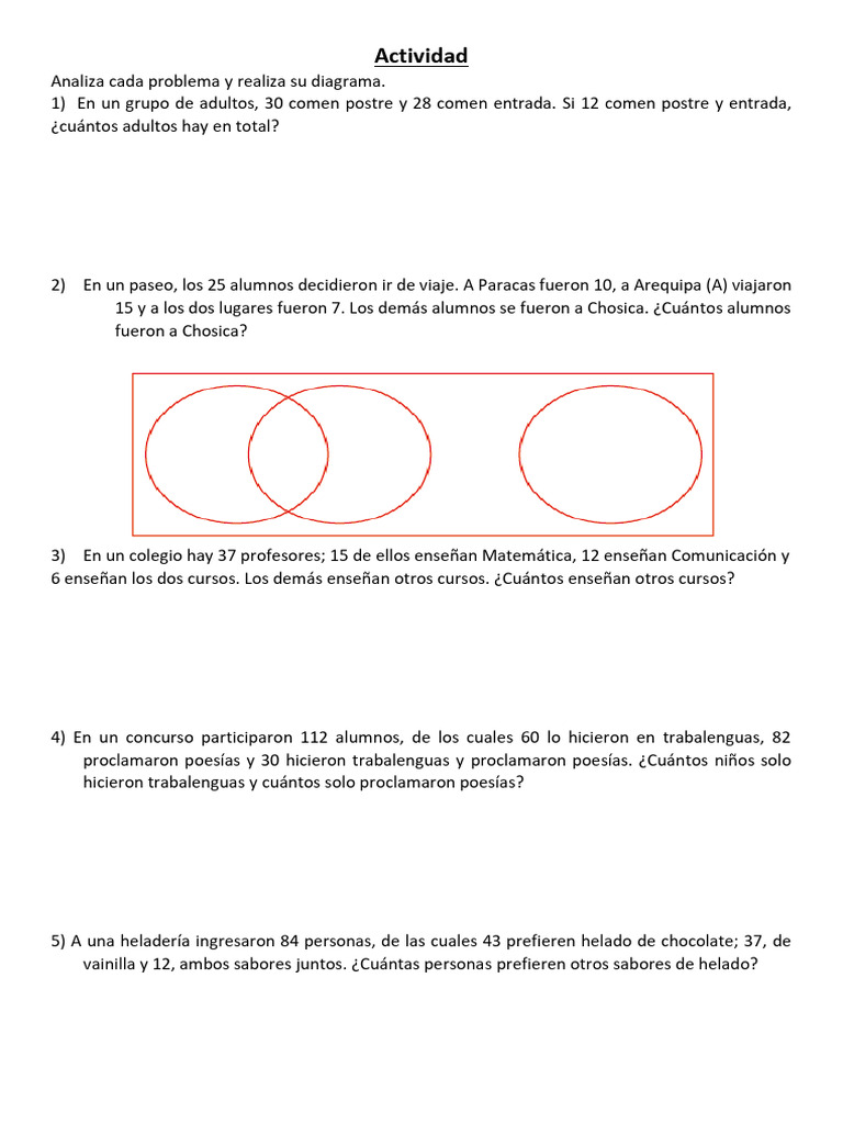 Problemas Con Conjuntos para Cuarto Grado de Primaria | PDF