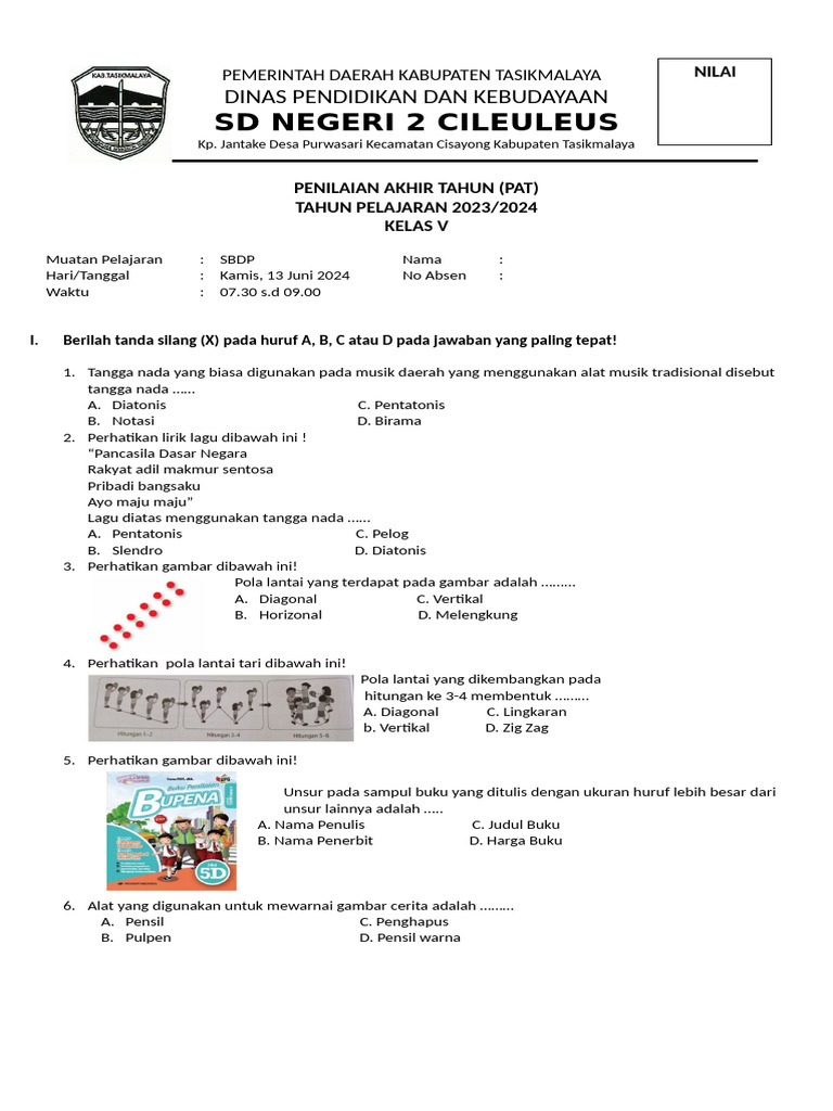 Soal Pat Sbdp Kelas 5 2024 Pdf