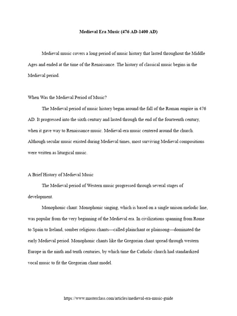 Medieval Era Music Guide - A Brief History of Medieval Music | PDF