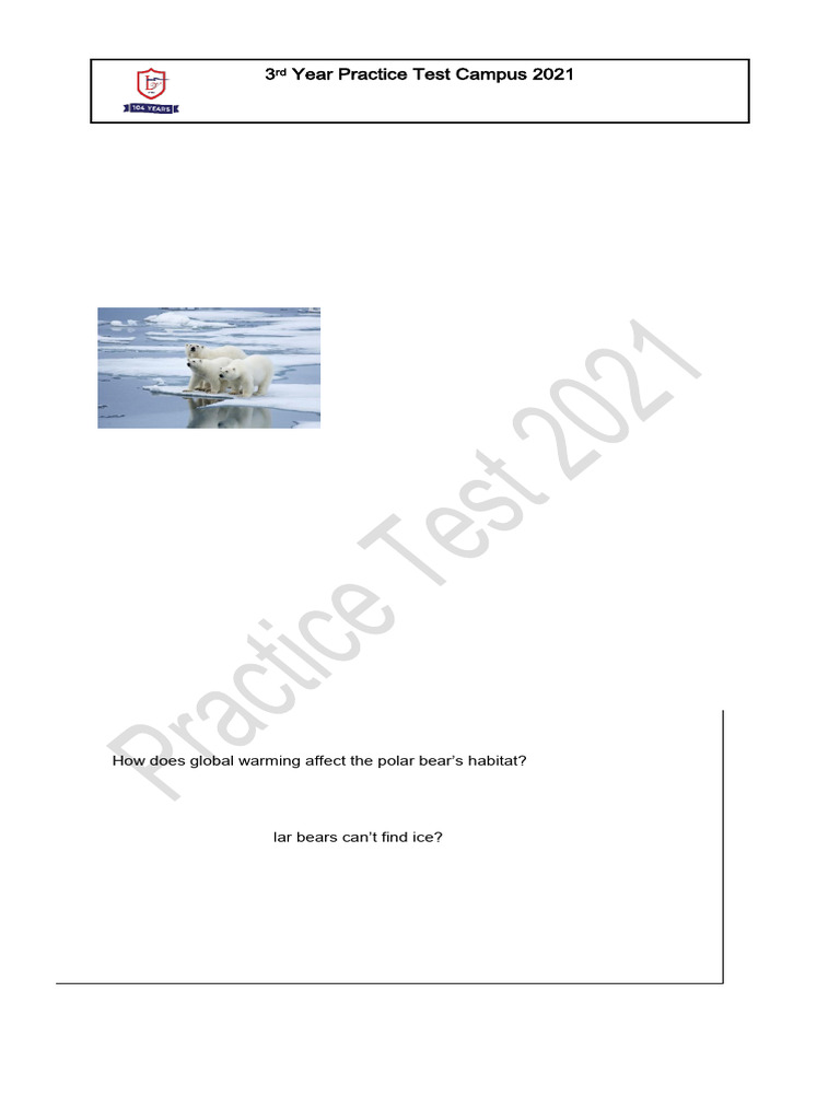 3rd Year - Practice Test 2021 | PDF