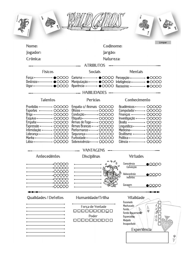 Ficha wildcards editavel pdf