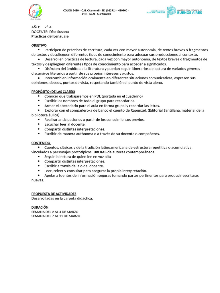 2º AÑO PDL Secuencia 1 | PDF | Artes del lenguaje y disciplina