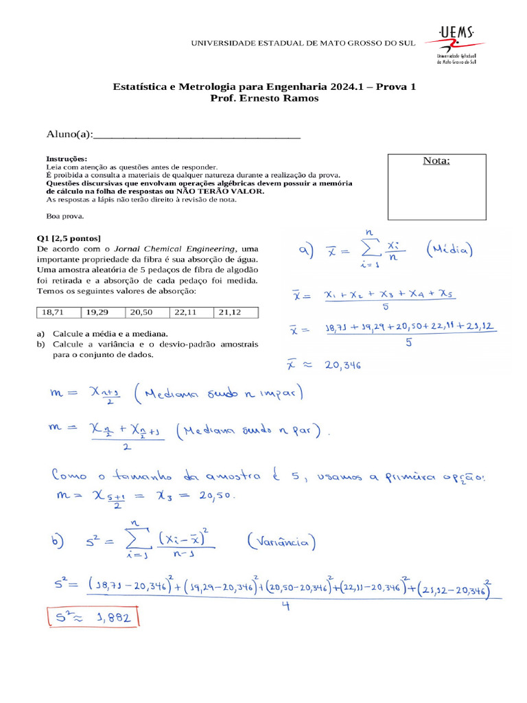 Prova 1 (Gabarito) | PDF