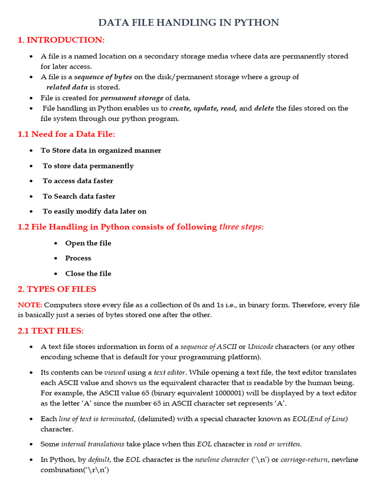Notes Data File Handling in Python | PDF
