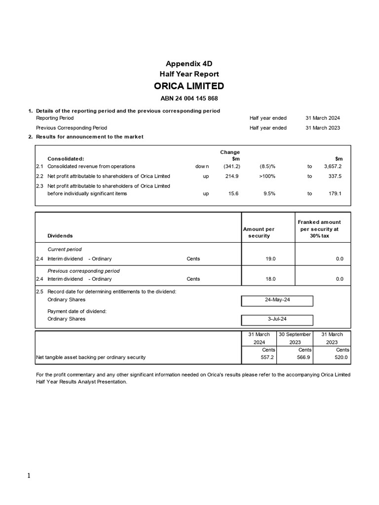 2024 Half Year Results Appendix 4D | PDF