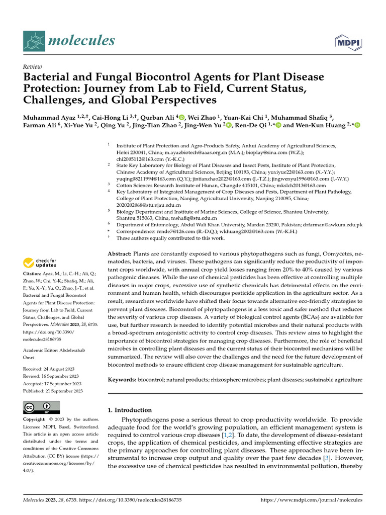 Bacterial and Fungal Biocontrol Agents For Plant Disease Protection ...