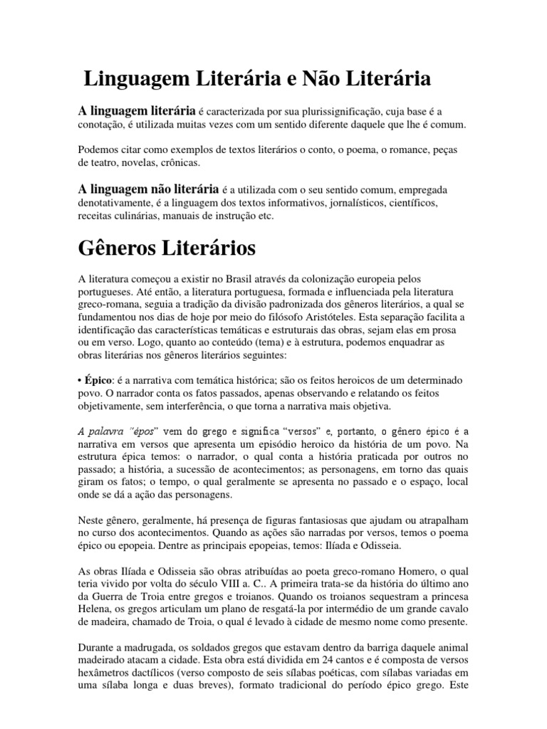 Linguagem Literária e Não Literária | PDF | Renascimento | Ilíada