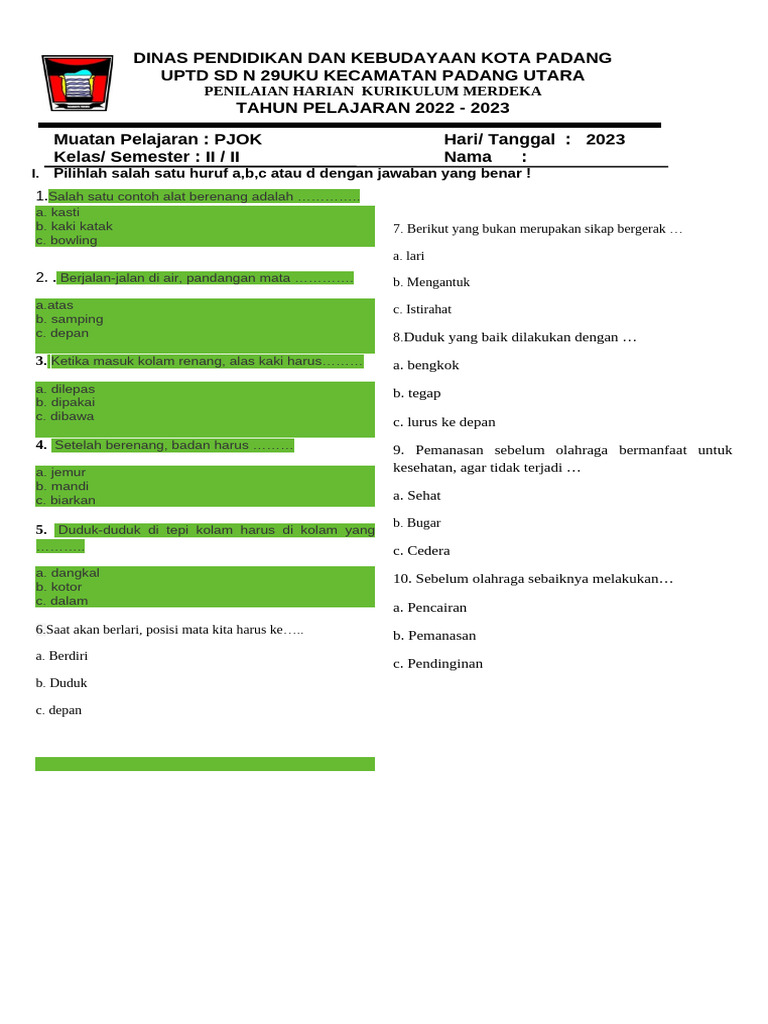 Ujian PH Kls 2 Semster 2 Tahun 2023 | PDF