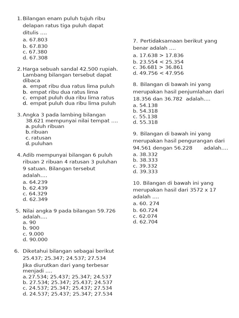 Matematika Bilangan Cacah KLS 5 Kurikulum Merdeka | PDF