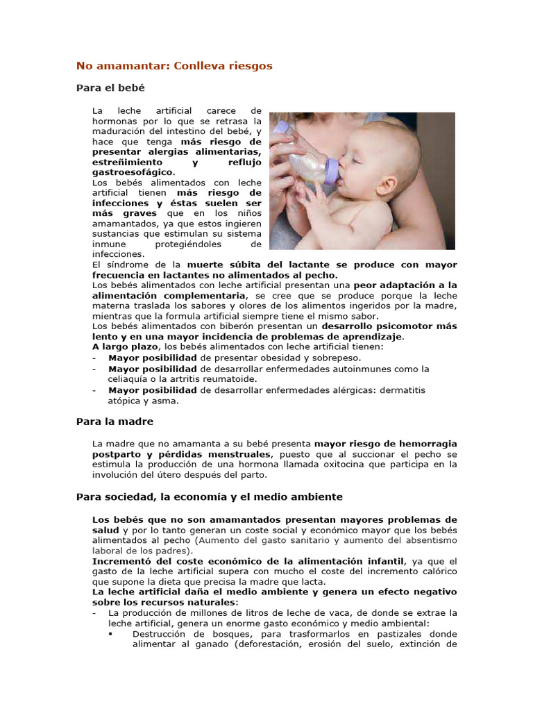 No Amamantar Conlleva Riesgos | PDF