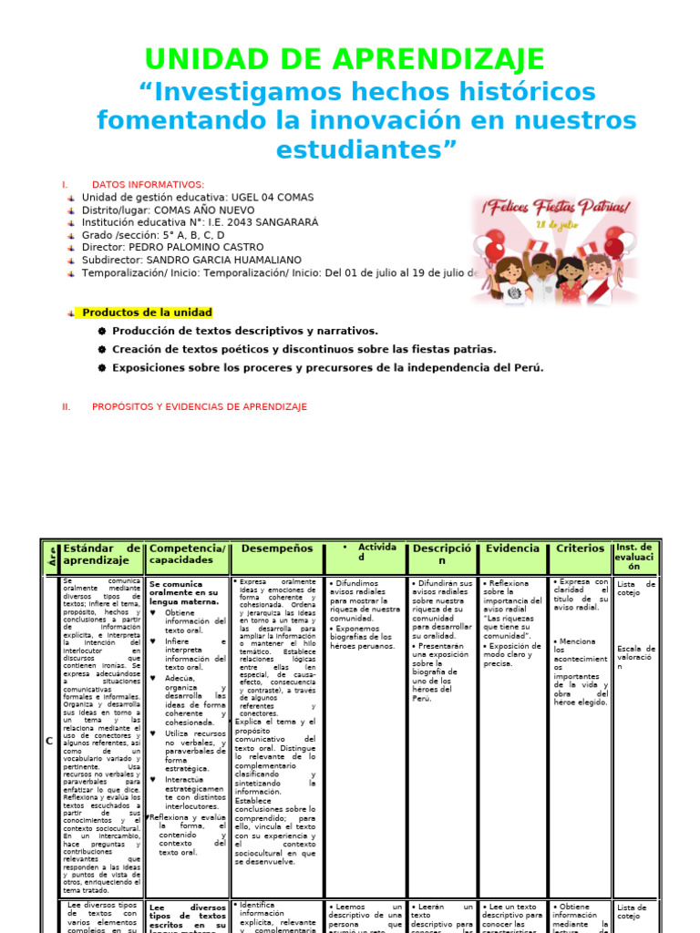 5° Grado Unidad de Aprendizaje 4 Julio 2024 | PDF