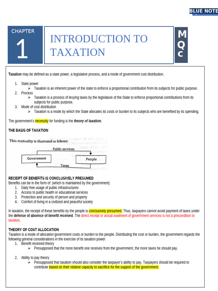 Chapter 1-Introduction To Taxation | PDF