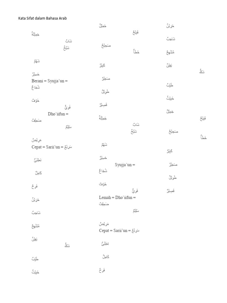 Kata Sifat Dalam Bahasa Arab | PDF